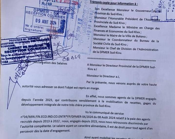 Urgent : Coups de gaz lacrymogènes et arrestations à  la Direction Provinciale et Encadrement des Recettes du Sud-Kivu ( DPMER-SK).