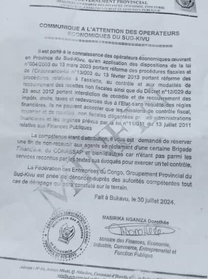 Sud-Kivu :La population hausse le ton sur un service farfelu d&rsquo;assiette fiscale sur la RN5 appelé CONASSAP qui se revendique de la Présidence de la République.